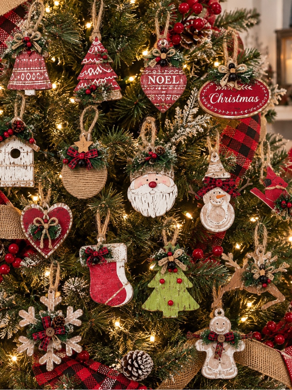 Glitz Home‎ Wooden Holiday Christmas Ornaments Set of 14